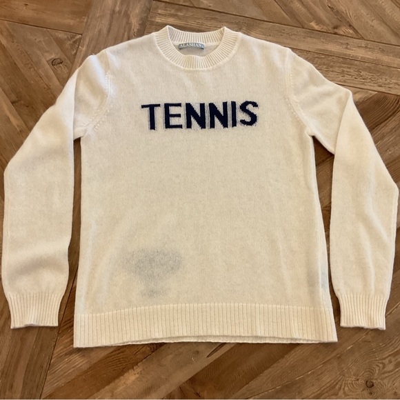 Alashan 100% Cashmere Tennis Sweater Ivory Cream Knit Preppy Country Club S - Picture 2 of 7